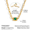 Women's Gold Plated Stainless Steel Necklace And Bracelet Set With Green Geometric Crystal Pendants And Irregular Chains