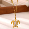 Women's Gold Plated Stainless Steel Necklace With Enamel Scallop Turtle And Fish Pendants Twisted Chain Animal Jewelry