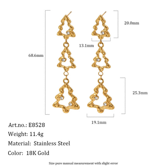 Women's Gold Plated Stainless Steel Reindeer And Snowflake Earrings With Geometric Festive Design And Vacuum Pvd Finish
