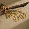 Women's Gold Plated Stainless Steel Reindeer And Snowflake Earrings With Geometric Festive Design And Vacuum Pvd Finish