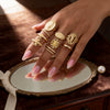 Women's Gold Plated Stainless Steel Ring With Geometric Cross And Camellia Flower Design Smooth Polished Finish
