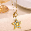 Women's Gold Plated Stainless Steel Star Necklace With Mother Of Pearl And Iridescent Pearl Pendant Long Spliced Chain Jewelry