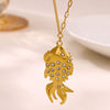 Women's Gold Plated Stainless Steel Star Necklace With Mother Of Pearl And Iridescent Pearl Pendant Long Spliced Chain Jewelry