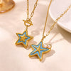 Women's Gold Plated Stainless Steel Star Necklace With Mother Of Pearl And Iridescent Pearl Pendant Long Spliced Chain Jewelry