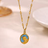 Women's Gold Plated Stainless Steel Star Necklace With Mother Of Pearl And Iridescent Pearl Pendant Long Spliced Chain Jewelry