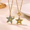 Women's Gold Plated Stainless Steel Star Necklace With Mother Of Pearl And Iridescent Pearl Pendant Long Spliced Chain Jewelry