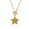 Women's Gold Plated Stainless Steel Star Necklace With Mother Of Pearl And Iridescent Pearl Pendant Long Spliced Chain Jewelry