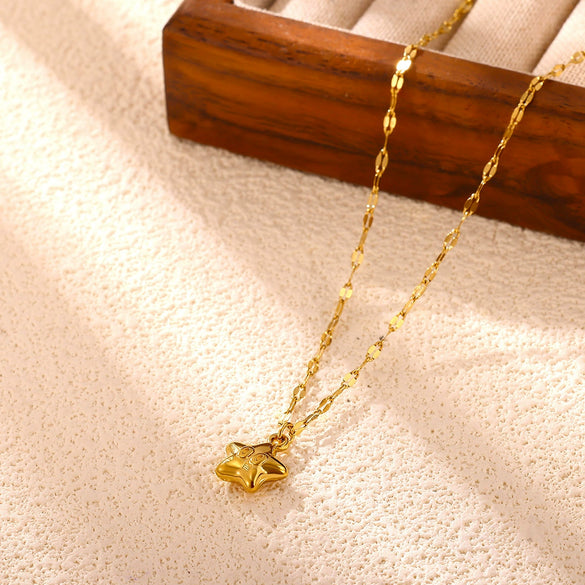Women's Gold Plated Stainless Steel Star Pendant Necklace With Flat Chain Simple Elegant Jewelry Wholesale