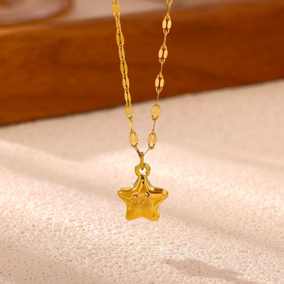 Women's Gold Plated Stainless Steel Star Pendant Necklace With Flat Chain Simple Elegant Jewelry Wholesale