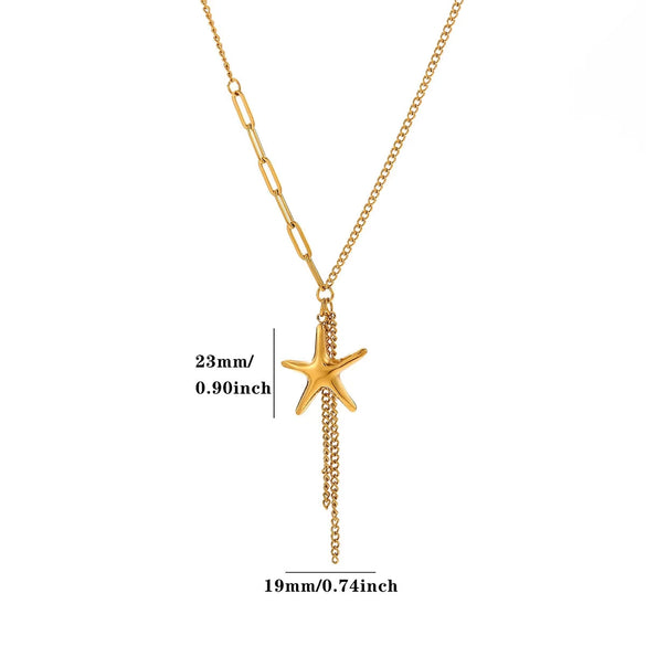Women's Gold Plated Stainless Steel Star Pendant Necklace With Flat Chain Simple Elegant Jewelry Wholesale