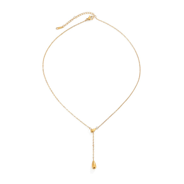 Women's Gold Plated Stainless Steel Teardrop Pendant Necklace With Delicate Chain And Lobster Clasp