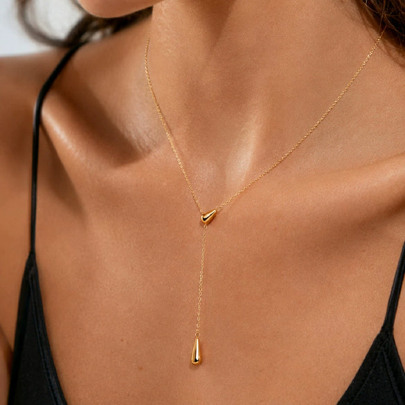 Women's Gold Plated Stainless Steel Teardrop Pendant Necklace With Delicate Chain And Lobster Clasp