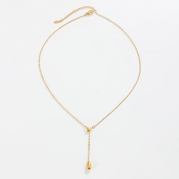 Women's Gold Plated Stainless Steel Teardrop Pendant Necklace With Delicate Chain And Lobster Clasp