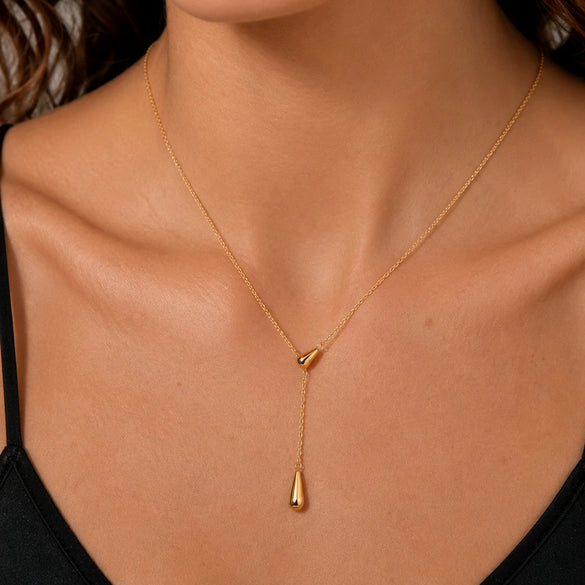 Women's Gold Plated Stainless Steel Teardrop Pendant Necklace With Delicate Chain And Lobster Clasp