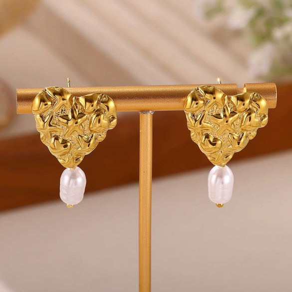 Women's Gold Plated Stainless Steel Wave Earrings With Ocean Inspired Shell Star Pearl And Butterfly Details