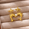 Women's Gold Plated Stainless Steel Wave Earrings With Ocean Inspired Shell Star Pearl And Butterfly Details
