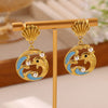 Women's Gold Plated Stainless Steel Wave Earrings With Ocean Inspired Shell Star Pearl And Butterfly Details