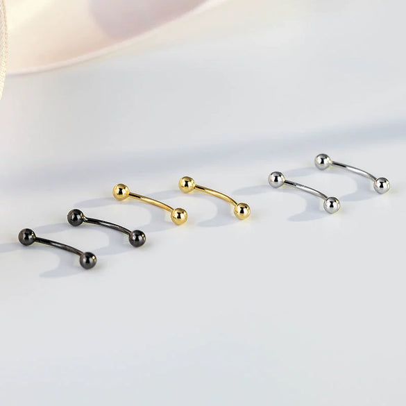 Women's Gold Plated Sterling Silver Curved Barbell Eyebrow Piercing Jewelry Fashion Body Accessory