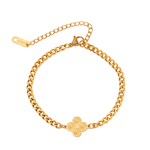 Women's Gold Plated Titanium Steel Bracelet With Colorful Beads And Fresh Daisy Flower Design