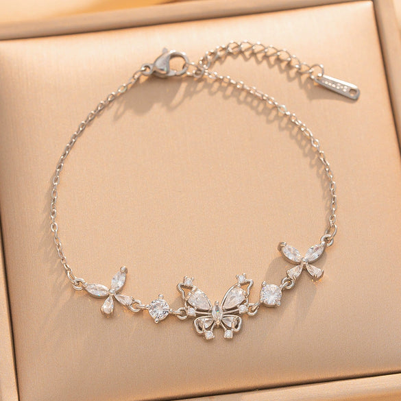Women's Gold Plated Titanium Steel Butterfly Bracelet With Micro Inlaid Detail Geometric Style And Adjustable Pull Design