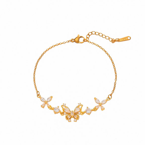 Women's Gold Plated Titanium Steel Butterfly Bracelet With Micro Inlaid Detail Geometric Style And Adjustable Pull Design