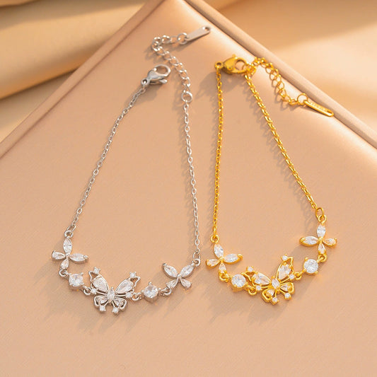 Women's Gold Plated Titanium Steel Butterfly Bracelet With Micro Inlaid Detail Geometric Style And Adjustable Pull Design