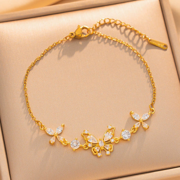 Women's Gold Plated Titanium Steel Butterfly Bracelet With Micro Inlaid Detail Geometric Style And Adjustable Pull Design