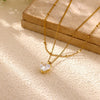 Women's Gold Plated Titanium Steel Double Layer Pendant Necklace With Faux Pearl Moon Sun Heart And Zircon Geometric Charms