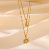 Women's Gold Plated Titanium Steel Double Layer Pendant Necklace With Faux Pearl Moon Sun Heart And Zircon Geometric Charms