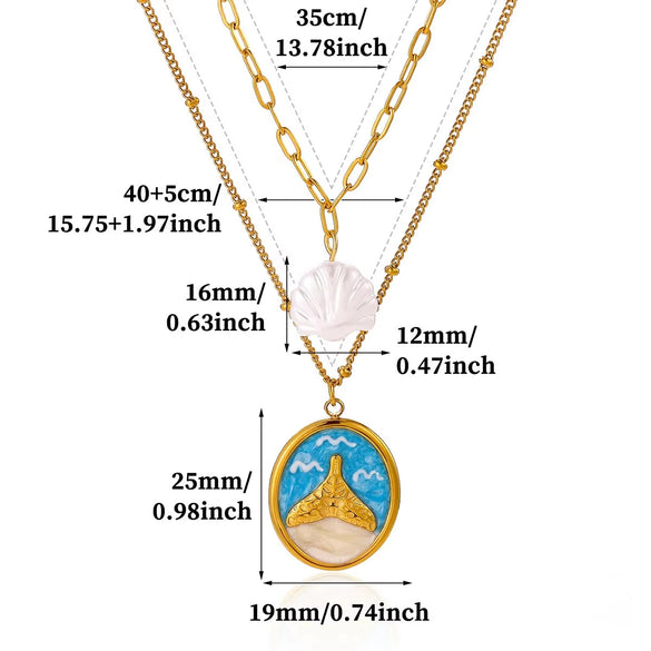 Women's Gold Plated Titanium Steel Double Layer Pendant Necklace With Faux Pearl Moon Sun Heart And Zircon Geometric Charms