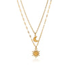 Women's Gold Plated Titanium Steel Double Layer Pendant Necklace With Faux Pearl Moon Sun Heart And Zircon Geometric Charms