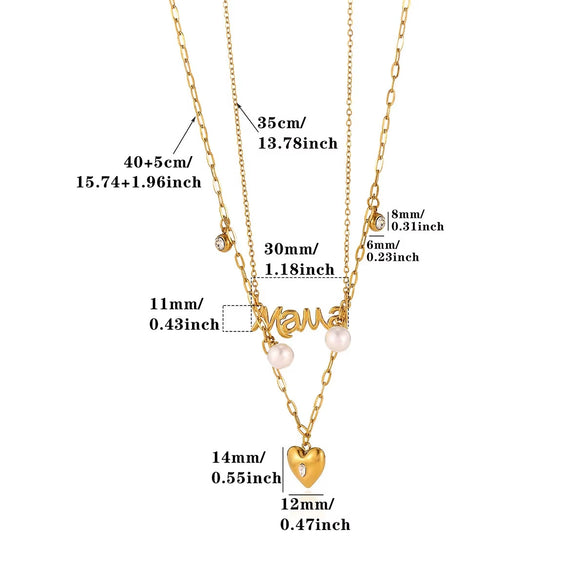 Women's Gold Plated Titanium Steel Double Layer Pendant Necklace With Faux Pearl Moon Sun Heart And Zircon Geometric Charms