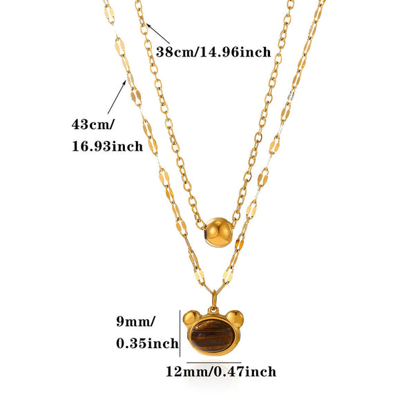 Women's Gold Plated Titanium Steel Double Layer Pendant Necklace With Faux Pearl Moon Sun Heart And Zircon Geometric Charms
