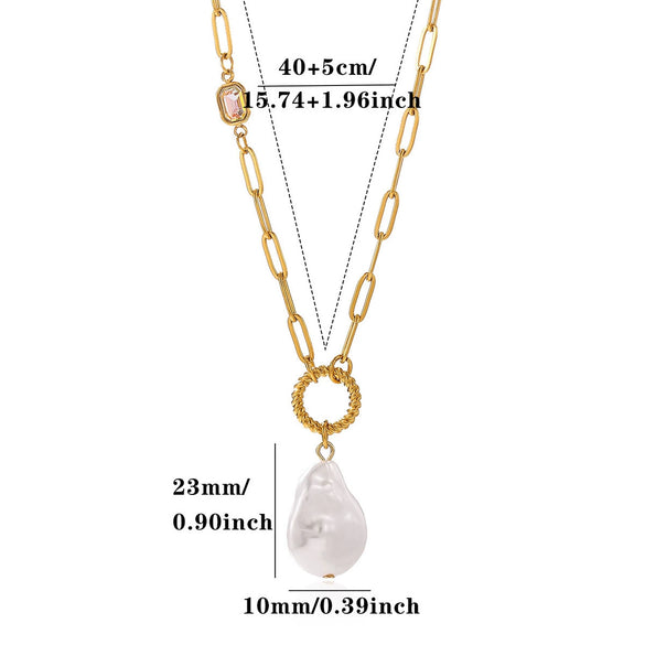 Women's Gold Plated Titanium Steel Double Layer Pendant Necklace With Faux Pearl Moon Sun Heart And Zircon Geometric Charms