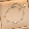 Women's Gold Plated Titanium Steel Four Leaf Clover Bracelet With Laser Engraved Detail