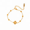 Women's Gold Plated Titanium Steel Four Leaf Clover Bracelet With Laser Engraved Detail
