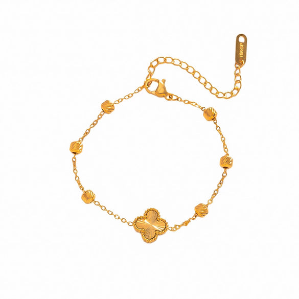 Women's Gold Plated Titanium Steel Four Leaf Clover Bracelet With Laser Engraved Detail