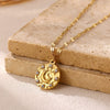 Women's Gold Plated Titanium Steel Star And Moon Relief Round Pendant Necklace With Retro Fashion Styling