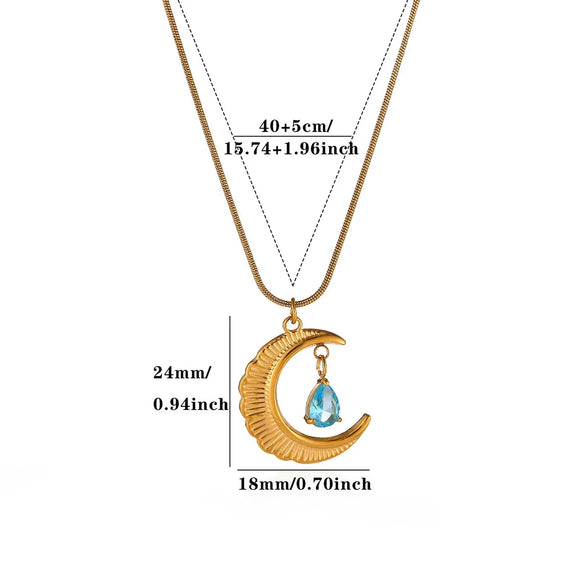 Women's Gold Plated Titanium Steel Star And Moon Relief Round Pendant Necklace With Retro Fashion Styling