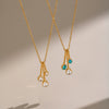Women's Gold Pvd Plated Stainless Steel Clavicle Necklace With Irregular Tassel Teardrop Cubic Zirconia Pendant And Lobster Clasp