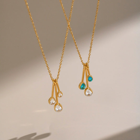 Women's Gold Pvd Plated Stainless Steel Clavicle Necklace With Irregular Tassel Teardrop Cubic Zirconia Pendant And Lobster Clasp