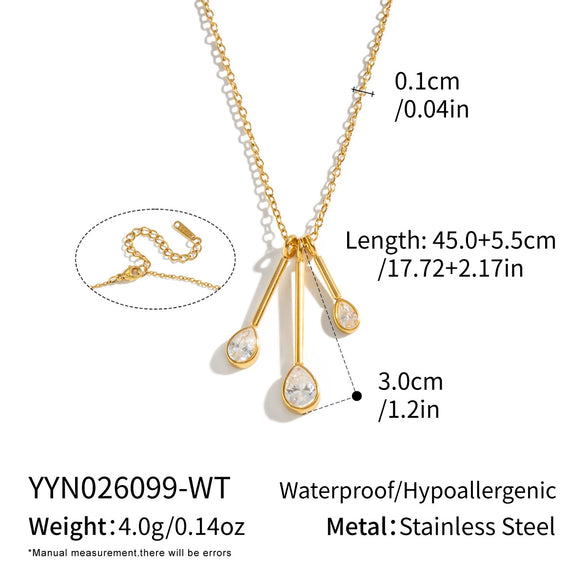 Women's Gold Pvd Plated Stainless Steel Clavicle Necklace With Irregular Tassel Teardrop Cubic Zirconia Pendant And Lobster Clasp