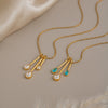 Women's Gold Pvd Plated Stainless Steel Clavicle Necklace With Irregular Tassel Teardrop Cubic Zirconia Pendant And Lobster Clasp