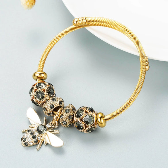 Women's Gold Tone Alloy Bracelet With Adjustable Chain And Sparkling Ball Detail Electroplated Fashion Jewelry