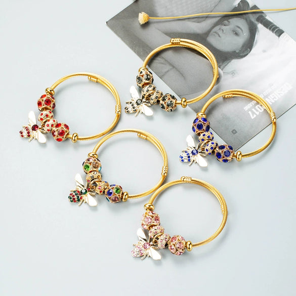 Women's Gold Tone Alloy Bracelet With Adjustable Chain And Sparkling Ball Detail Electroplated Fashion Jewelry