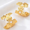 Women's Gold Tone Alloy Flower Earrings With Imitation Pearl Accent Electroplated Minimalist Floral Jewelry