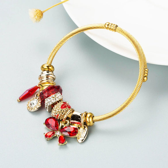 Women's Gold Tone Butterfly Multi Element Pendant Bracelet In Alloy With Electroplated Finish