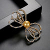 Women's Gold Tone Copper Bow Brooch With Shell Pearl Accents Elegant Decorative Corsage Jewelry Gift