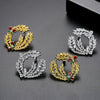 Women's Gold Tone Copper Bow Earrings With Wheat Ear And Floral Details Electroplated Zircon Fashion Jewelry Set