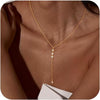 Women's Gold Tone Copper Geometric Water Ripple Bead Studded Y Shaped Necklace With Electroplated Simple Style Regular Chain